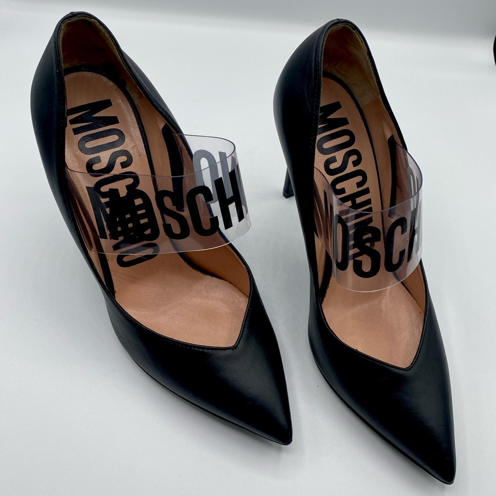 Moschino Black Heels with Clear Strap